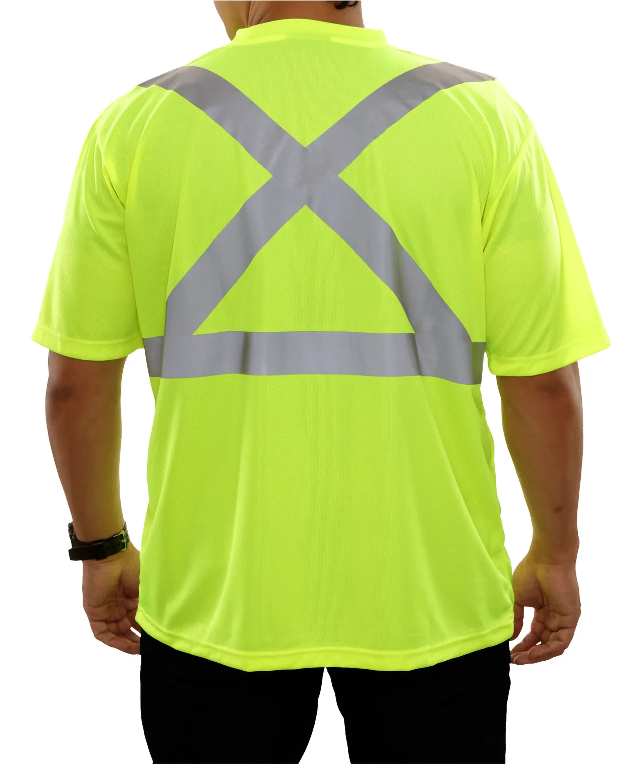 102SXLM Hi-Vis Lime Birdseye Pocket High Visibility Shirt - X-Back Safety Shirt