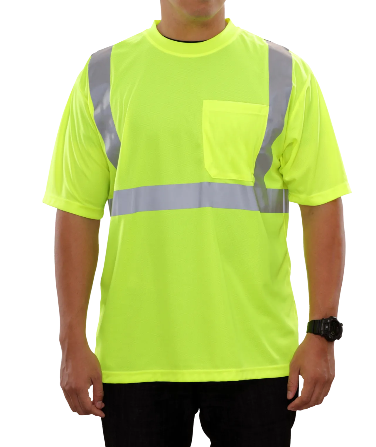 102SXLM Hi-Vis Lime Birdseye Pocket High Visibility Shirt - X-Back Safety Shirt