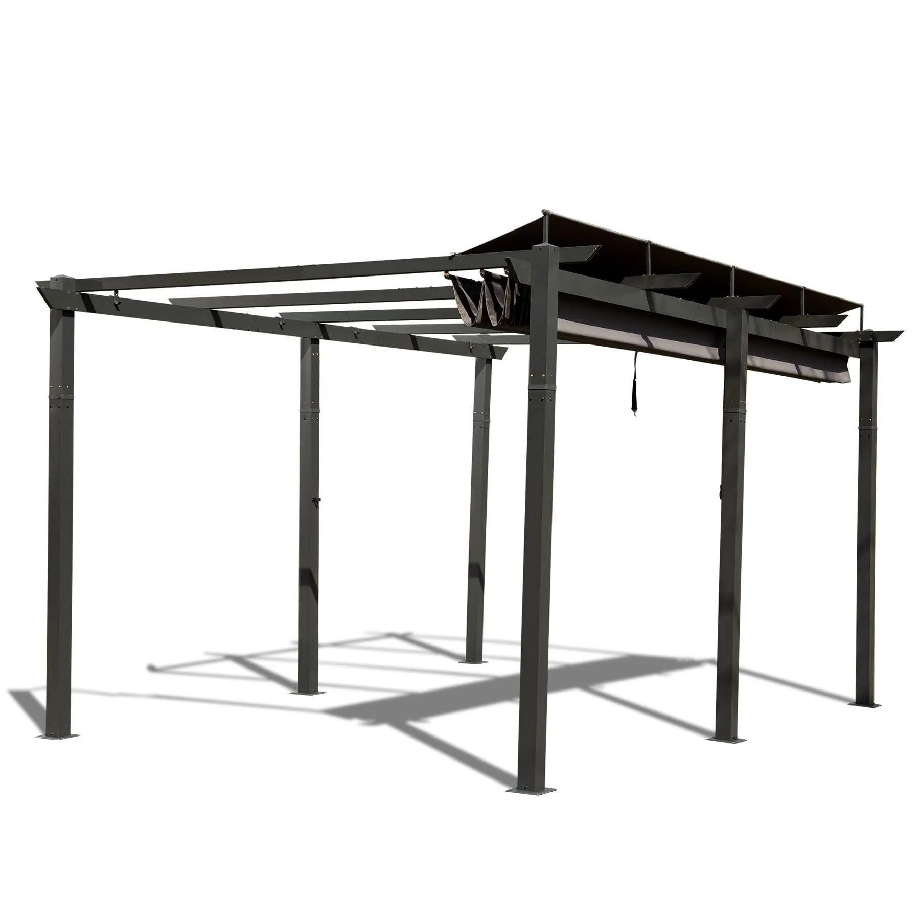 11 X 16 FT Outdoor Living Outdoor Retractable Pergola with Weather-Resistant Canopy Aluminum, Dark Gray