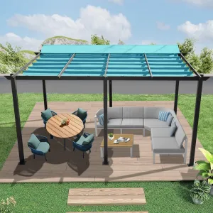 11 X 16 FT Outdoor Living Outdoor Retractable Pergola with Weather-Resistant Canopy Aluminum, Lake Blue