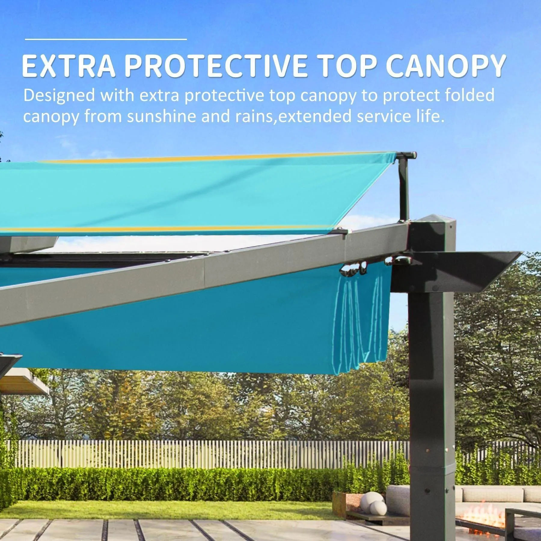 11 X 16 FT Outdoor Living Outdoor Retractable Pergola with Weather-Resistant Canopy Aluminum, Lake Blue