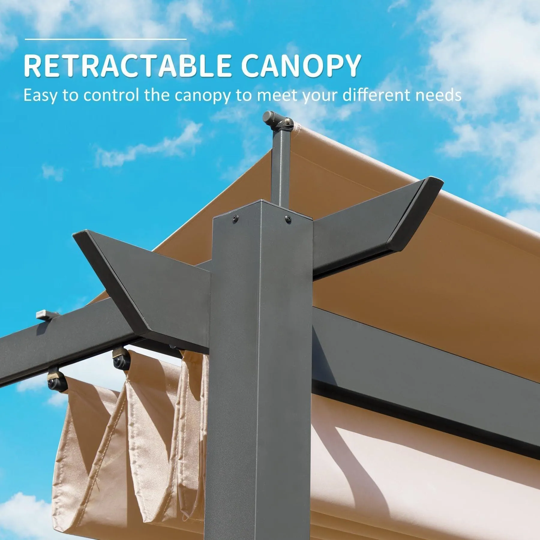 11 X 16 FT Outdoor Retractable Pergola with Weather-Resistant Canopy Aluminum, Khaki