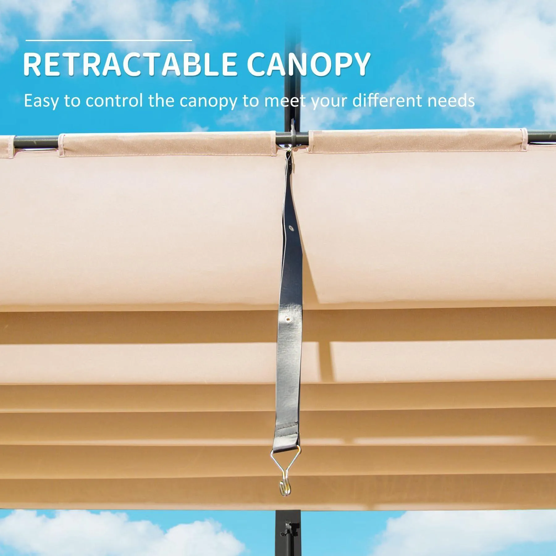 11 X 16 FT Outdoor Retractable Pergola with Weather-Resistant Canopy Aluminum, Khaki