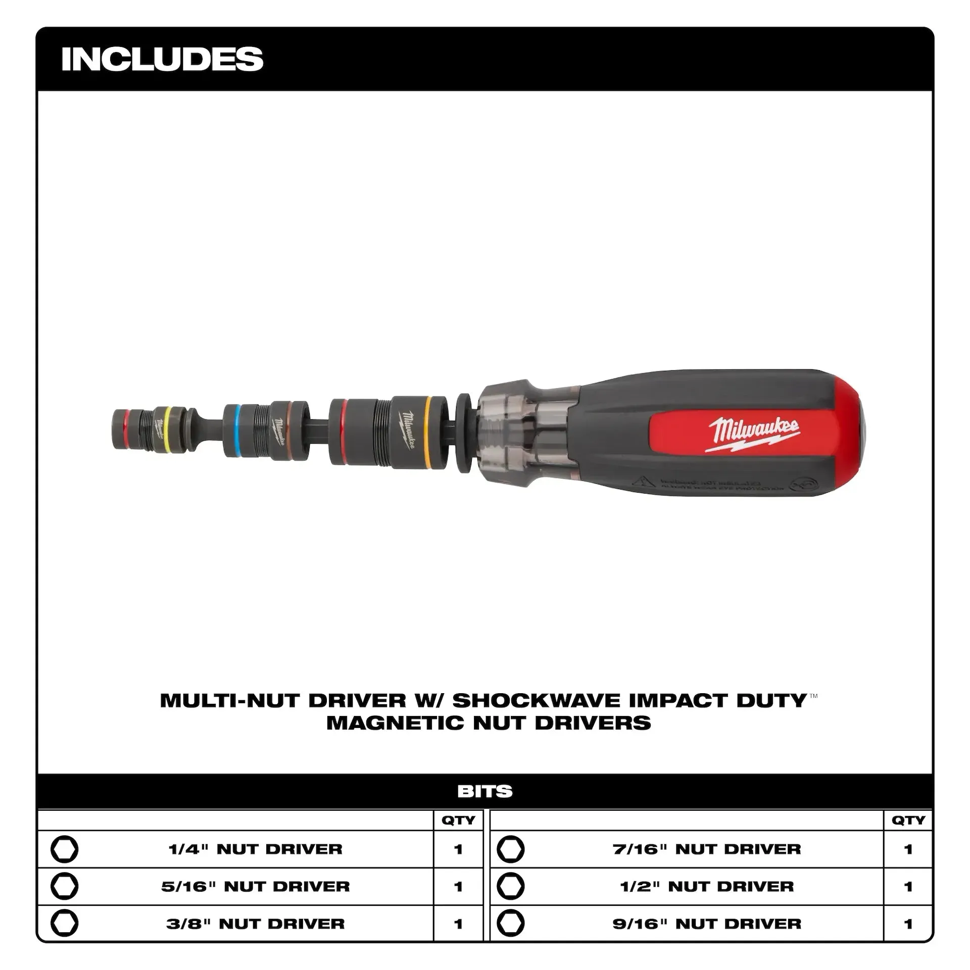 Driver - Milwaukee Multi-Nut Driver W/ SHOCKWAVE Impact Duty™ (flip) Magnetic Nut Drivers, 48-22-2921