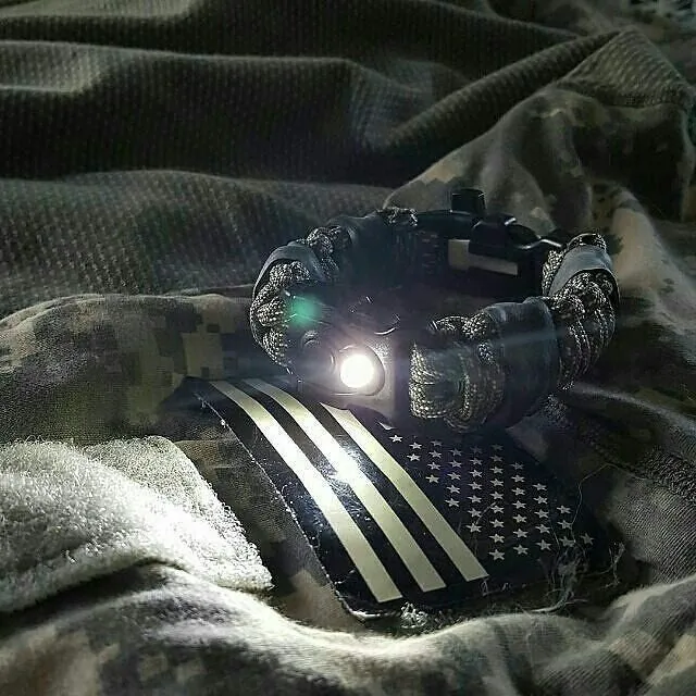 EDC Prepper - Paracord Bracelet Urban Tool Kit Equipped w/ LED Light, fire starter, blade, compass.