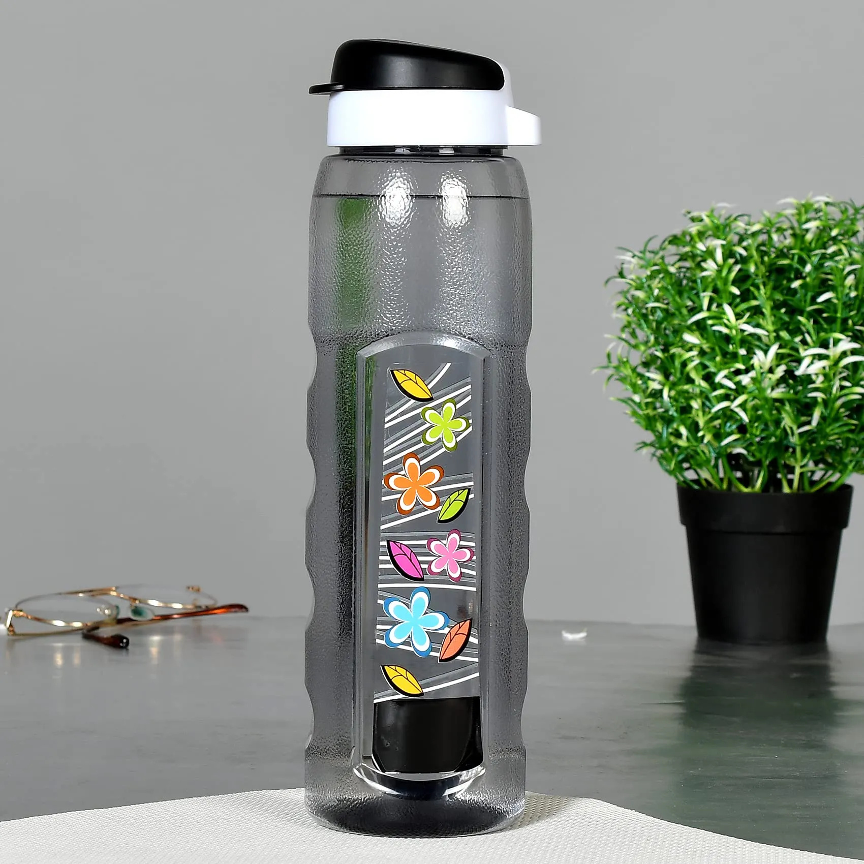 Heart Home Plastic Water Bottle With Sipper- 1 Litre, Pack of 3 (Black)