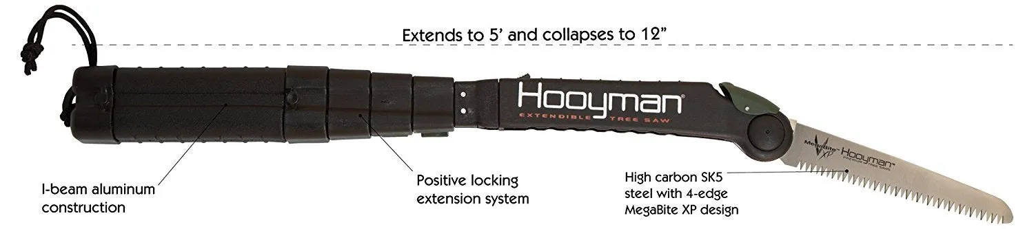 Hooyman 655226  5 Foot Extendable Tree Saw with Wrist Lanyard and Sling for Cutting Trimming Hunting and Camping