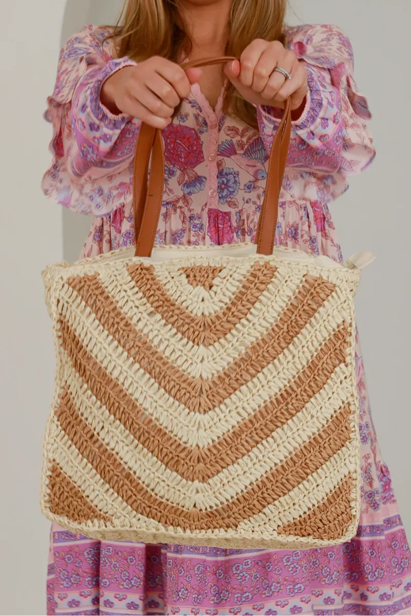 Isabella Boho Waves StrawNatural Beach Bag