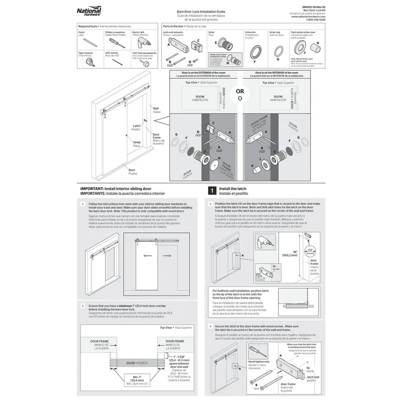 National Hardware Satin Nickel Steel/Zinc Sliding Door Lock