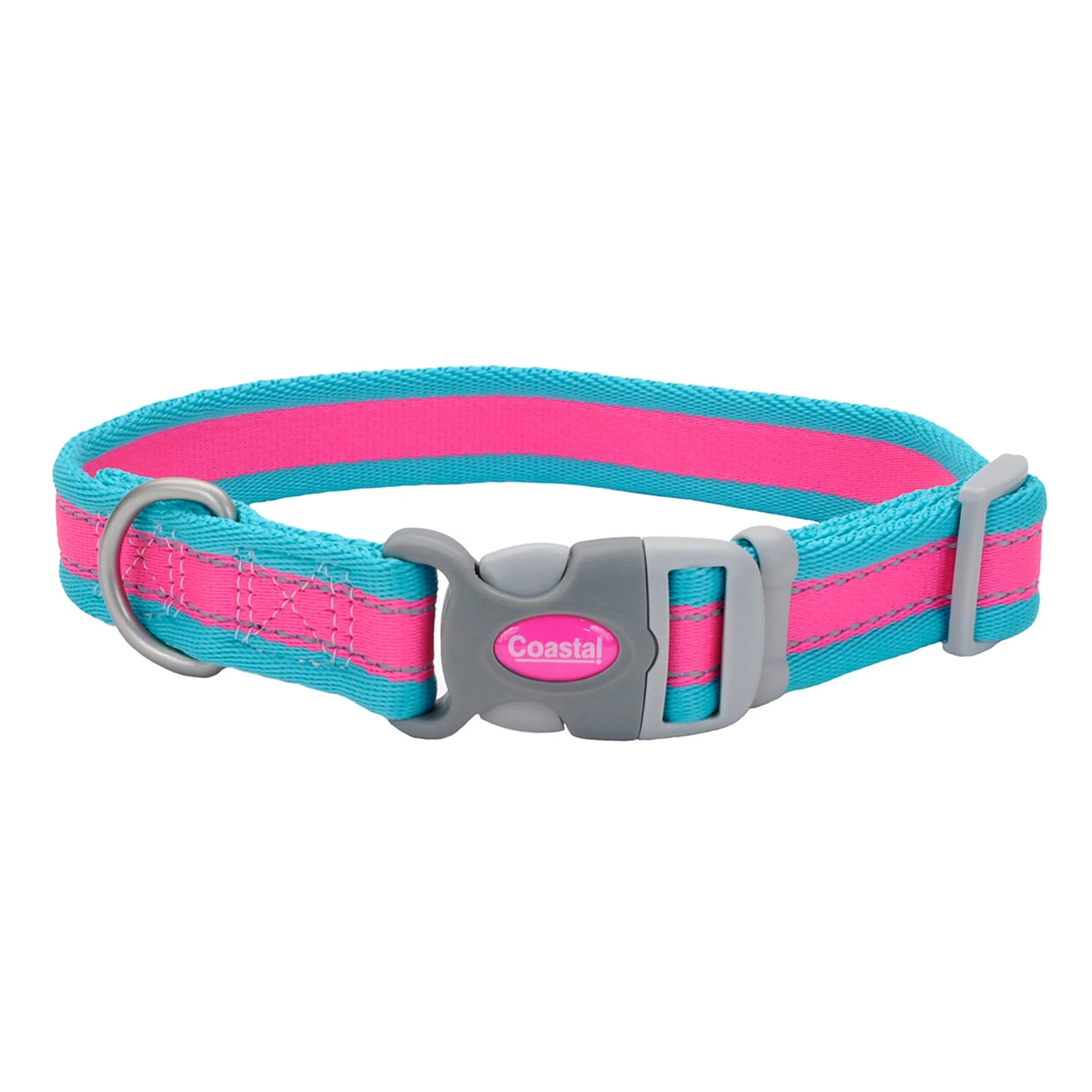 Pro Reflective Adjustable Dog Collar, Pink and Blue, Large