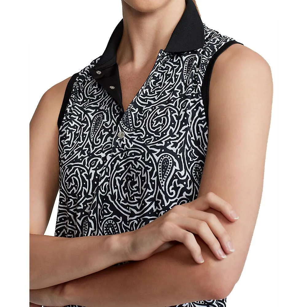 RLX Ralph Lauren Women's Printed Airflow Sleeveless Golf Shirt - Polo Black Block Print Vines