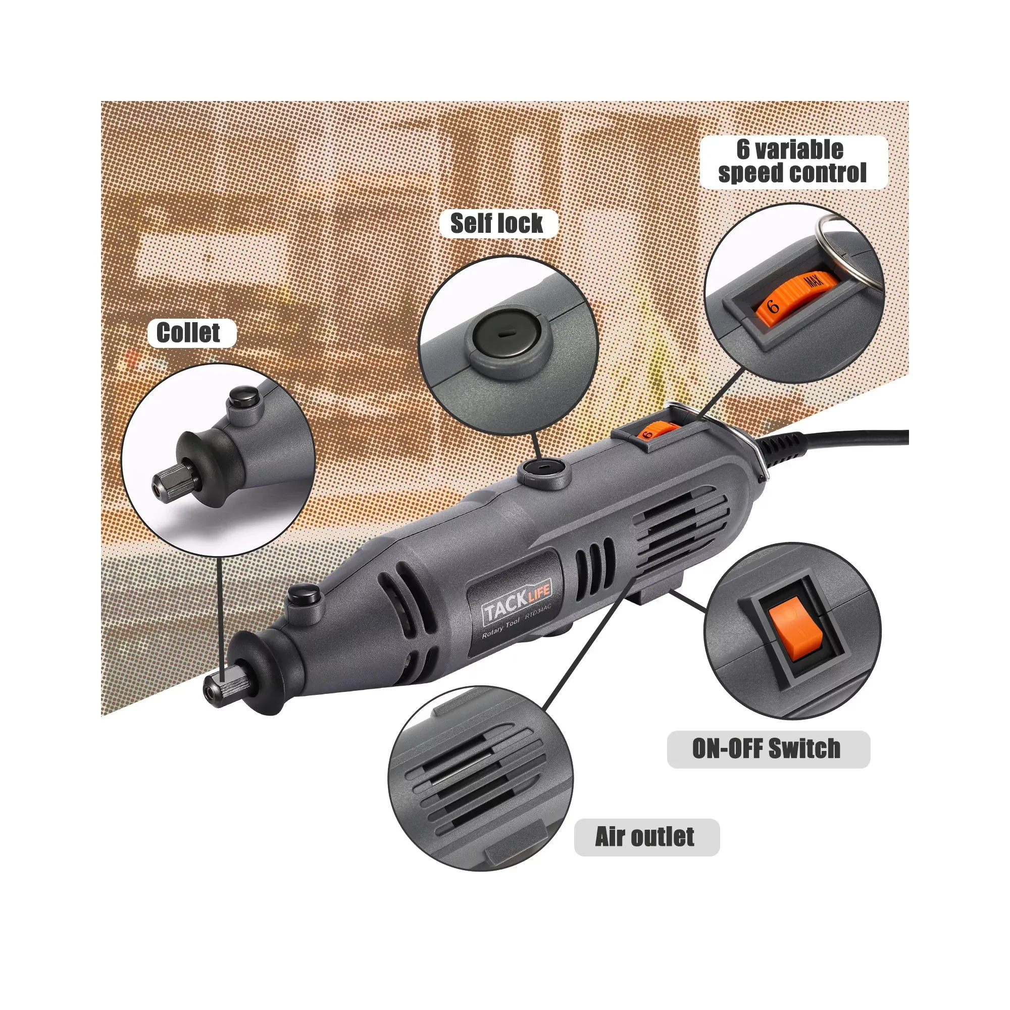 Rotary Tool With Flex Shaft, 135W Power Variable Speed