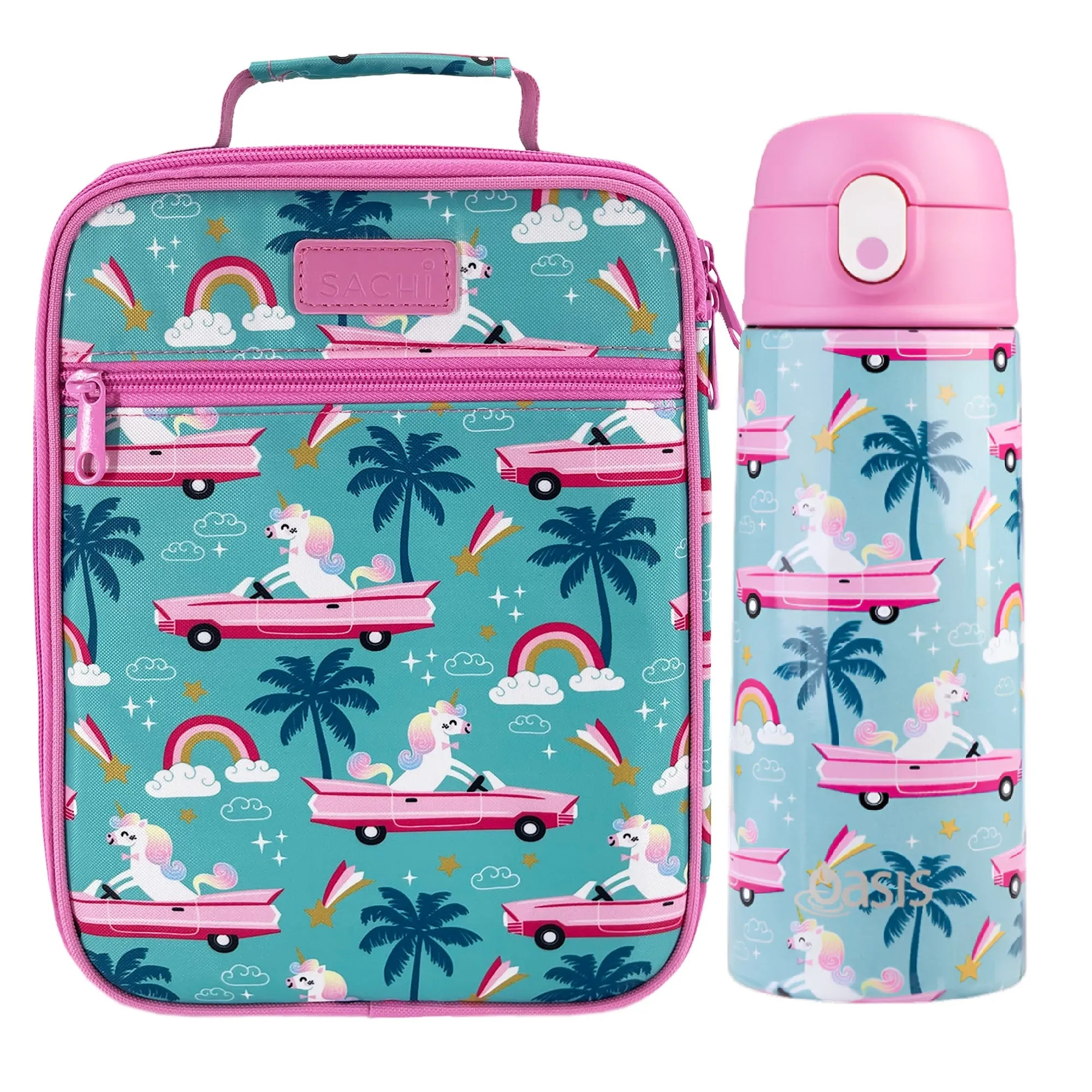 Sachi Insulated Lunch Bag & Bottle Bundle - Unicorn Cadillac