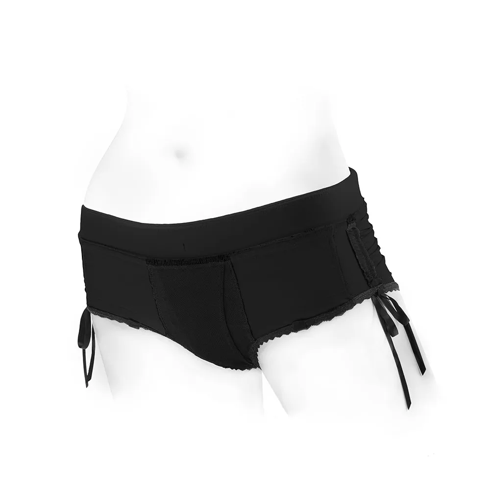 SpareParts Sasha Cinch Booty Short Harness Black Size 2XL