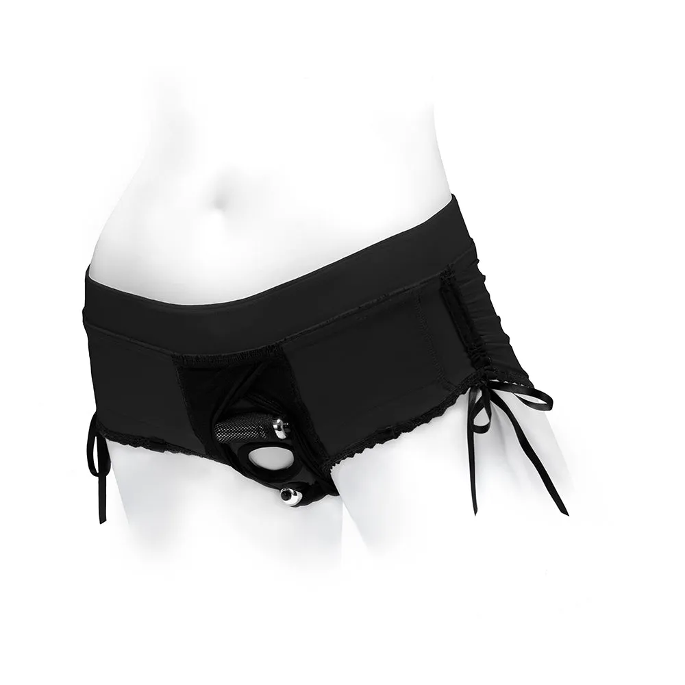 SpareParts Sasha Cinch Booty Short Harness Black Size 2XL