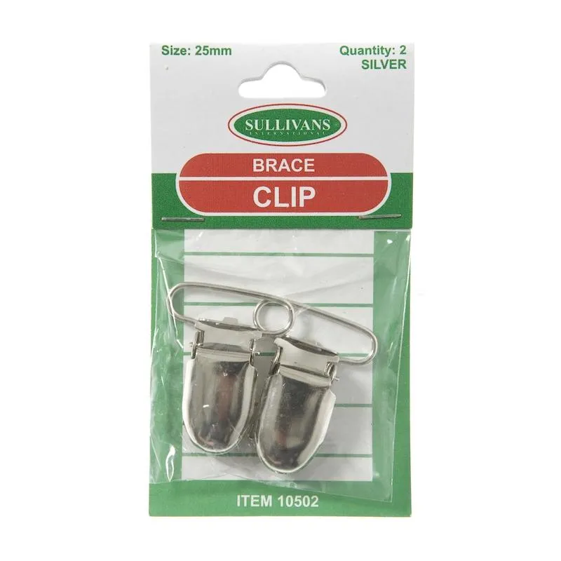 Sullivans Brace Clip Size 25mm, Silver- 2pk