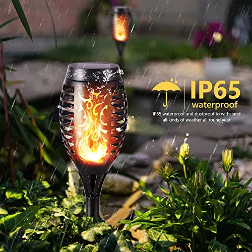 Toodour Solar Torch Flame Lights, 6 Pack Solar Halloween Lights Outdoor with Flickering Flame, Waterproof Solar Pathway Lights Landscape Decoration Lighting for Garden, Lawn, Yard, Halloween Decor