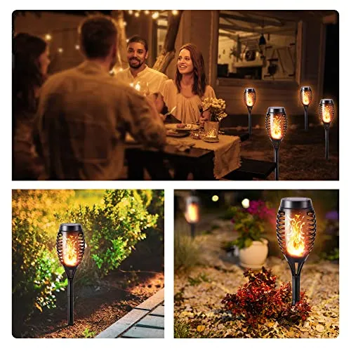 Toodour Solar Torch Flame Lights, 6 Pack Solar Halloween Lights Outdoor with Flickering Flame, Waterproof Solar Pathway Lights Landscape Decoration Lighting for Garden, Lawn, Yard, Halloween Decor