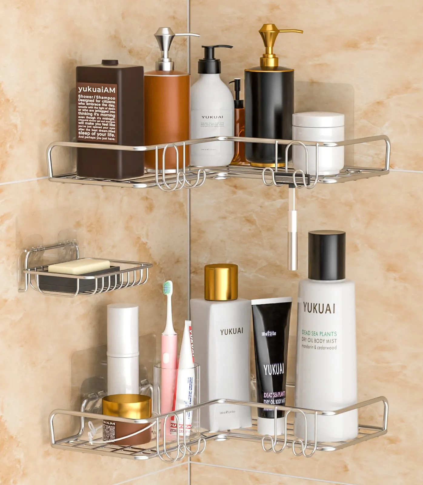 Vdomus Corner Shower Caddy Shelf, No Drilling Traceless Adhesive Rust Proof Stainless