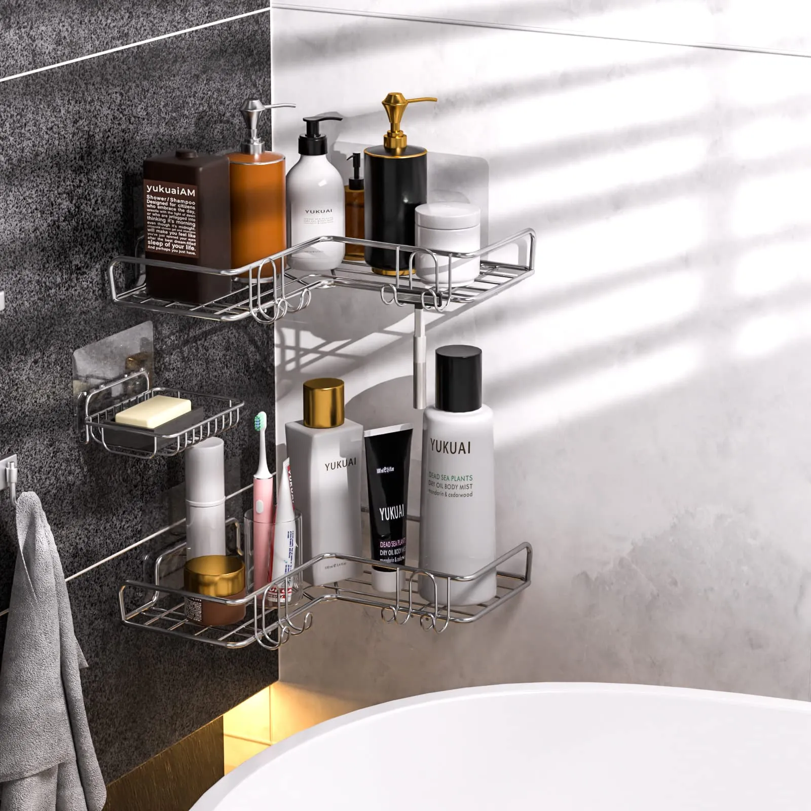 Vdomus Corner Shower Caddy Shelf, No Drilling Traceless Adhesive Rust Proof Stainless